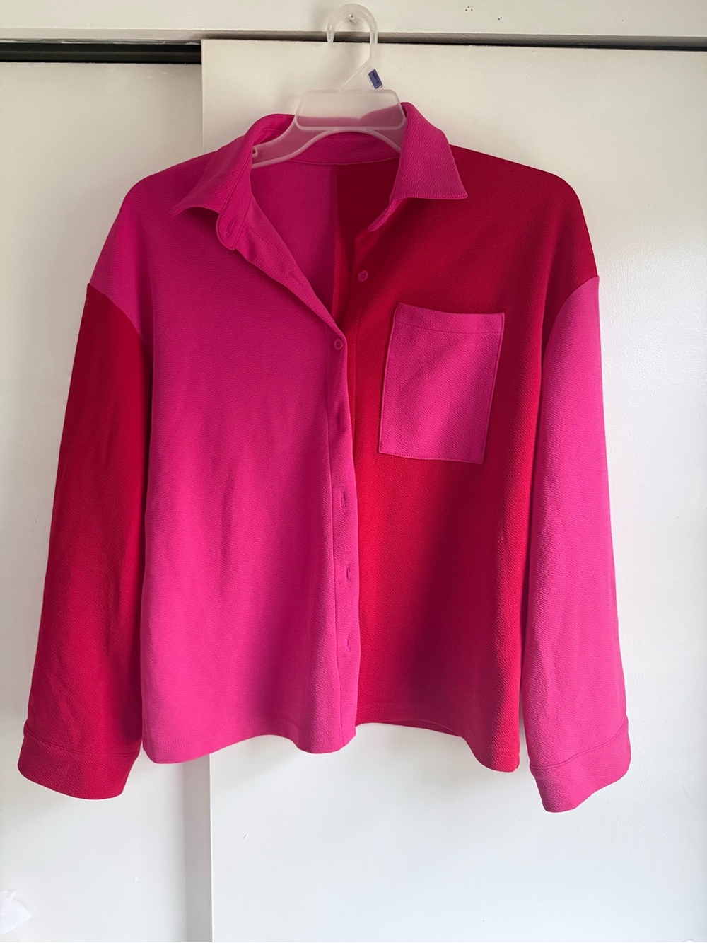 SHEIN Two-Tone Hot Pink Button Front Shirt Jacket